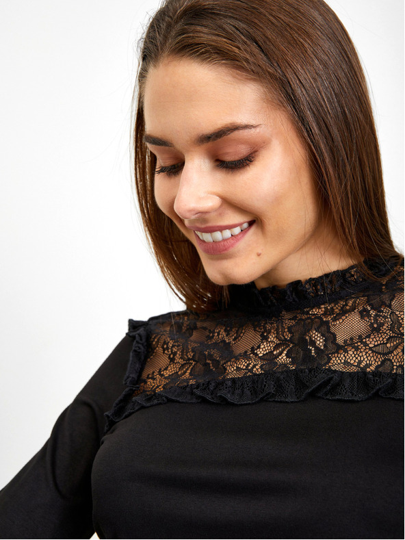 Orsay Črna ženska majica s čipkastim detajlom ORSAY