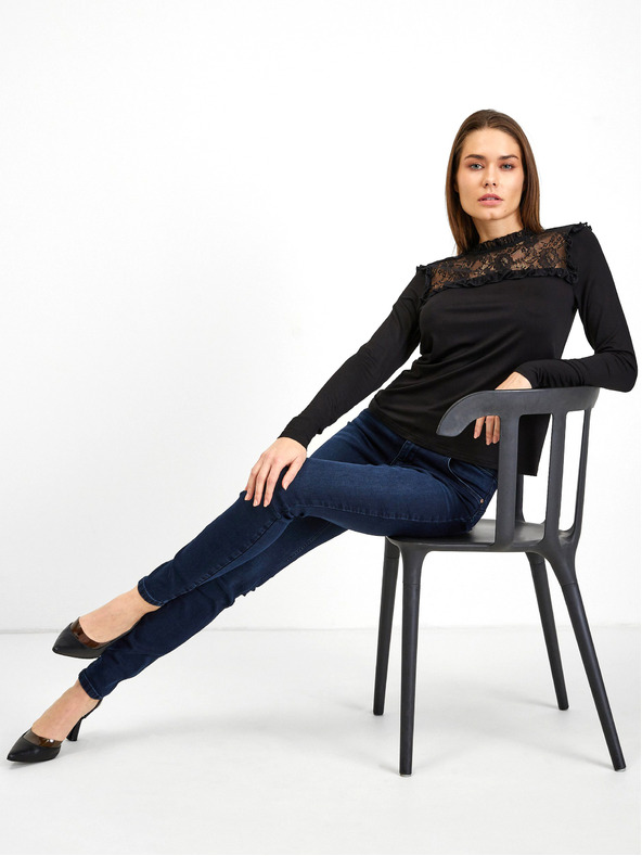 Orsay Črna ženska majica s čipkastim detajlom ORSAY
