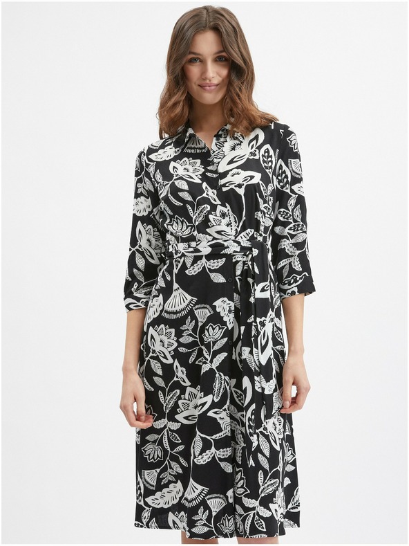Orsay Črna ženska cvetlična obleka ORSAY