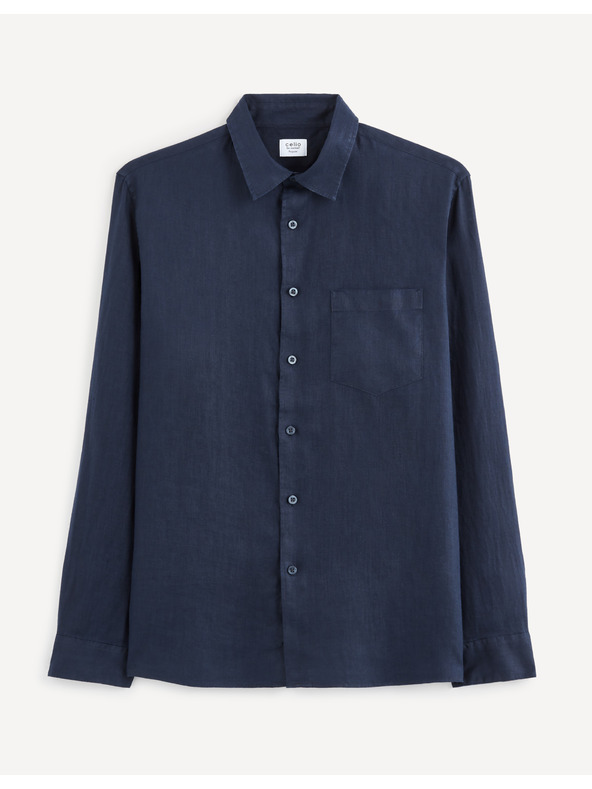 Celio Temno modra moška lanena srajca Celio Baflax