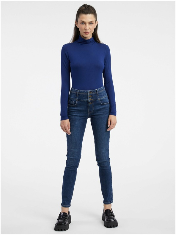 Orsay Temno modra ženska majica z ovratnikom ORSAY