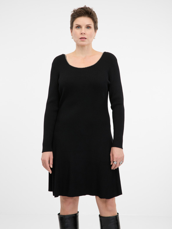 Orsay Črna ženska obleka do kolen ORSAY