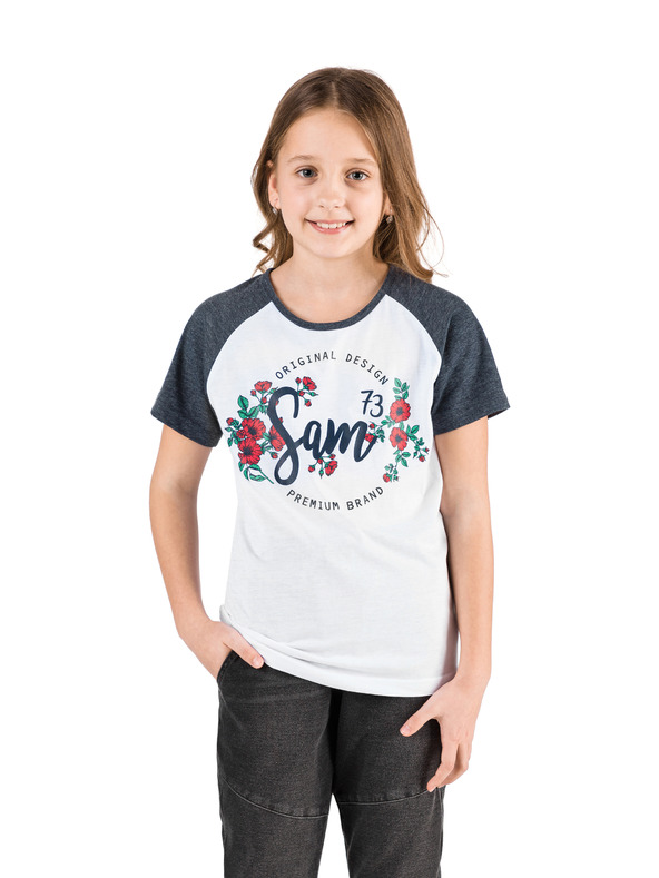 Sam 73 Modro-bela dekliška majica s potiskom SAM 73