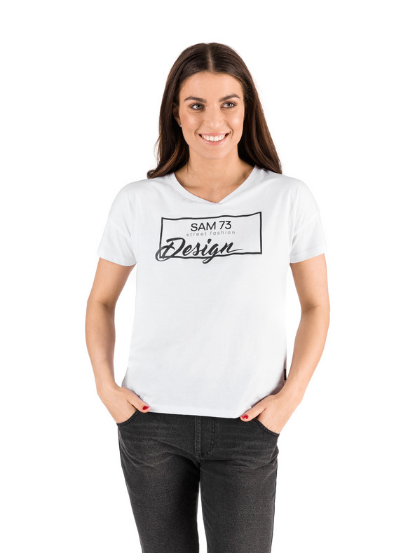 Sam 73 Bela ženska majica s potiskom SAM 73
