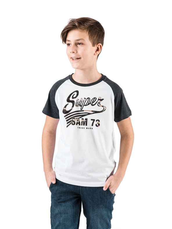 Sam 73 Črno-bela fantovska majica s potiskom SAM 73