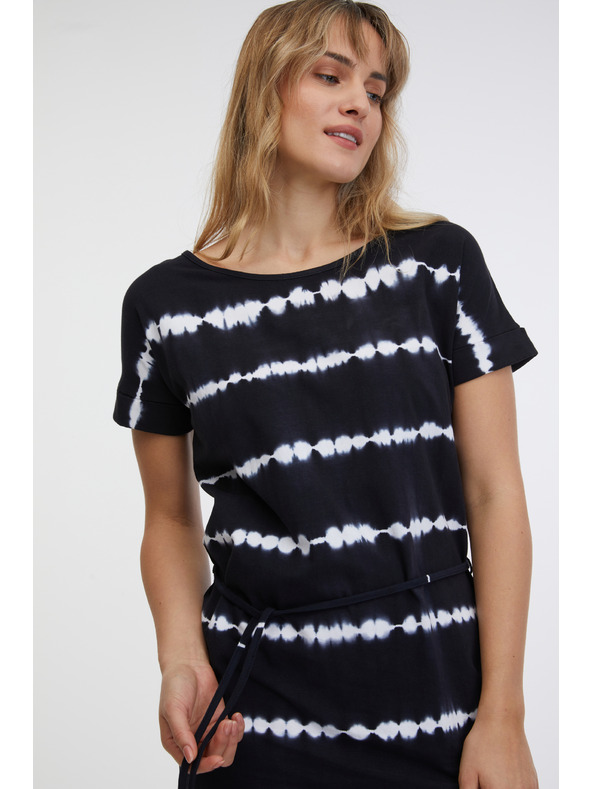 Sam 73 Bela in črna vzorčasta ženska obleka SAM 73 Raquel