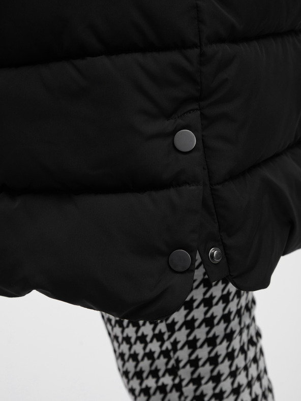 Orsay Črn ženski prešiti plašč z umetnim krznom ORSAY