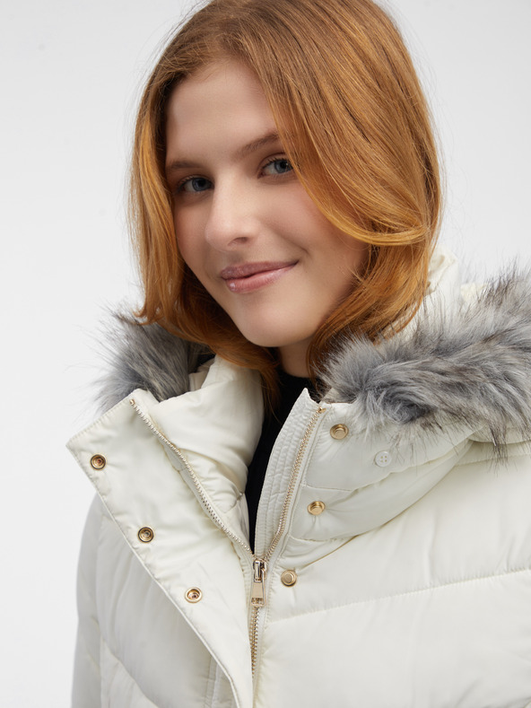 Orsay Krem ženski prešiti plašč z umetnim krznom ORSAY