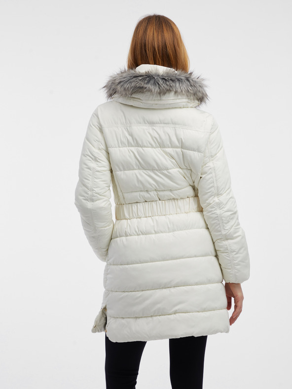 Orsay Krem ženski prešiti plašč z umetnim krznom ORSAY