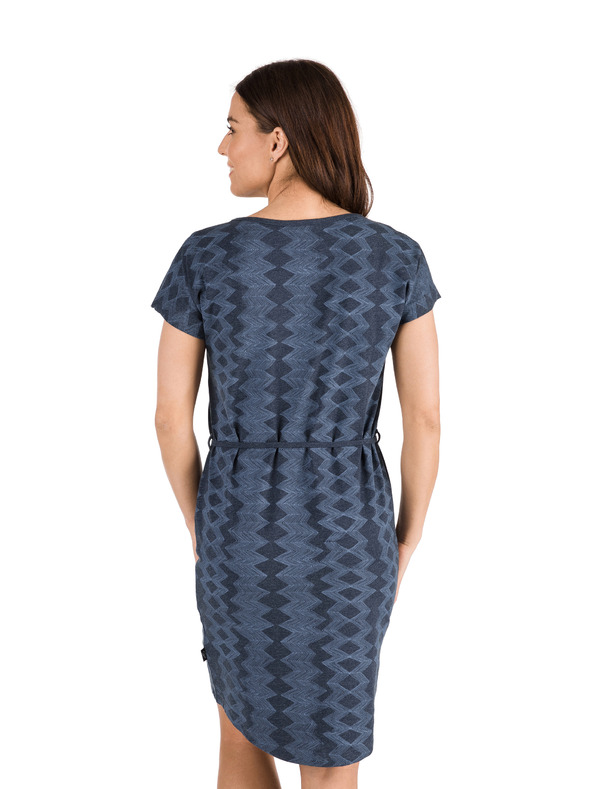 Sam 73 Temno modra vzorčasta ženska obleka s kravato SAM 73