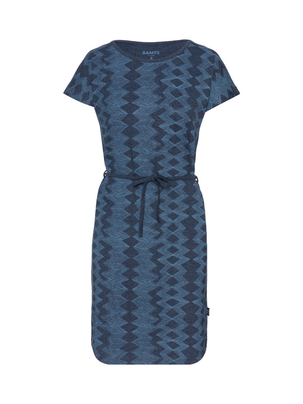 Sam 73 Temno modra vzorčasta ženska obleka s kravato SAM 73