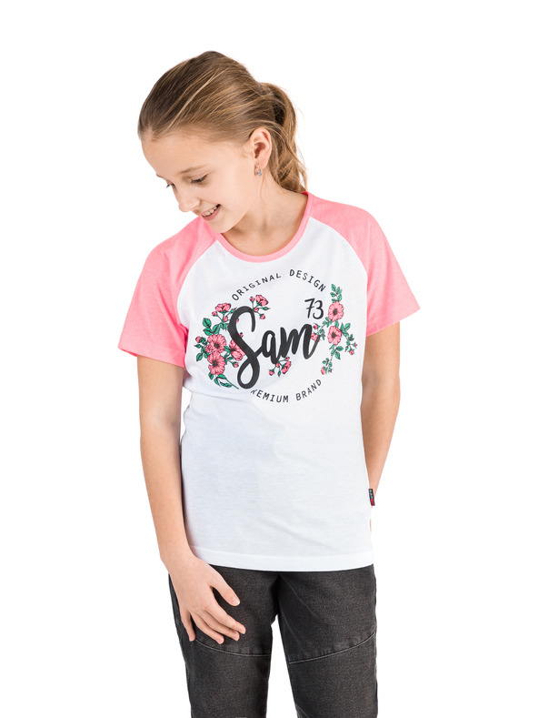 Sam 73 Roza in bela dekliška majica s potiskom SAM 73