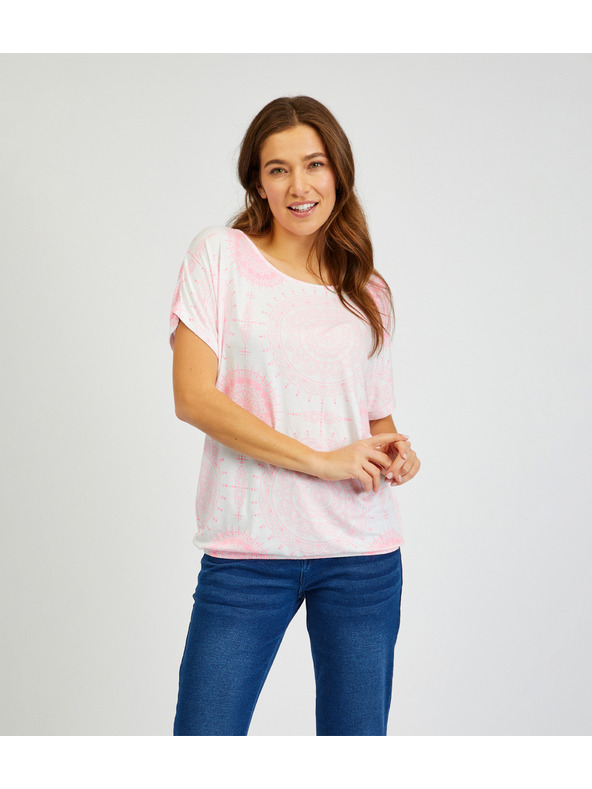 Sam 73 Bela in rožnata ženska majica z vzorcem SAM73 Taurus