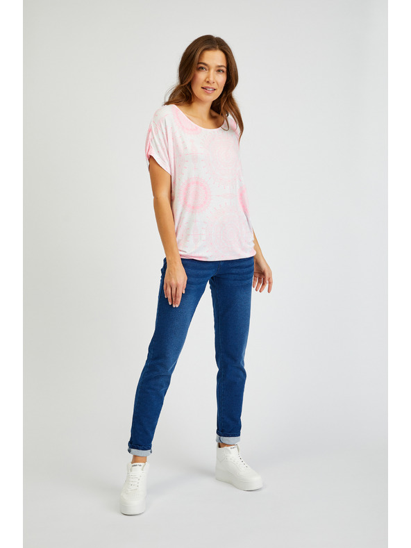 Sam 73 Bela in rožnata ženska majica z vzorcem SAM73 Taurus