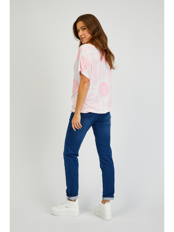 Sam 73 Bela in rožnata ženska majica z vzorcem SAM73 Taurus