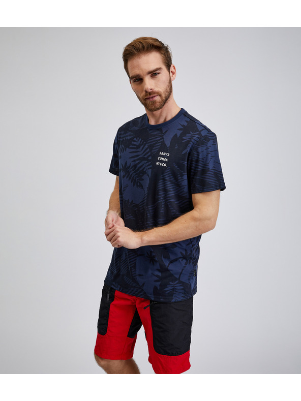 Sam 73 Temno modra moška majica z vzorcem SAM73 Sculptor