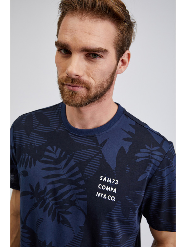Sam 73 Temno modra moška majica z vzorcem SAM73 Sculptor