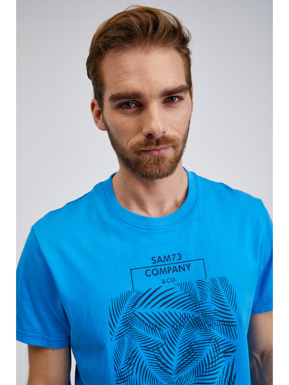 Sam 73 Modra moška bombažna majica s potiskom SAM73 Almandit