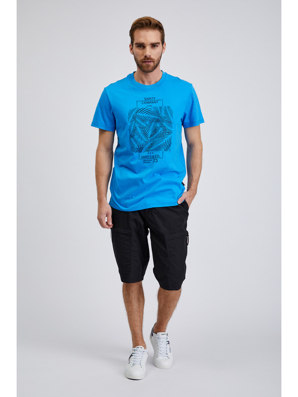 Sam 73 Modra moška bombažna majica s potiskom SAM73 Almandit