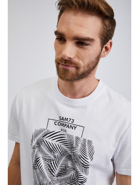 Sam 73 Bela moška bombažna majica s potiskom SAM73 Almandit