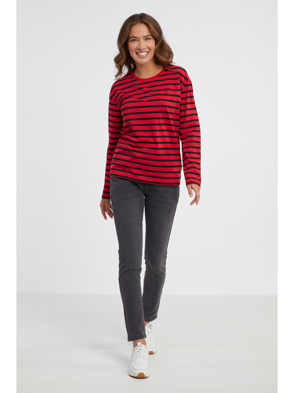 Sam 73 Rdeča ženska črtasta majica z dolgimi rokavi SAM 73 Prudence