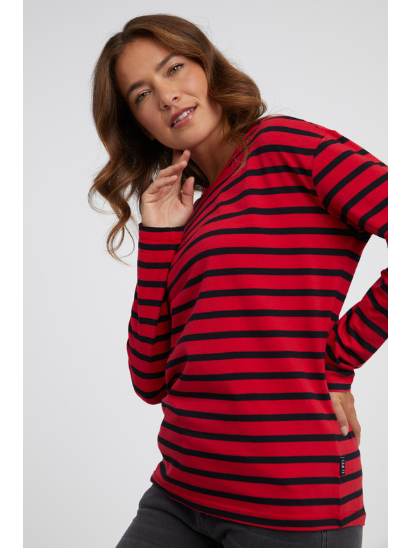Sam 73 Rdeča ženska črtasta majica z dolgimi rokavi SAM 73 Prudence