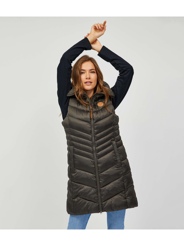 Sam 73 Kaki ženski prešiti dolgi telovnik SAM 73 Dumela