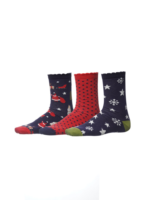 Sam 73 Komplet treh parov ženskih božičnih nogavic v modri in rdeči barvi SAM 73 Rudolph