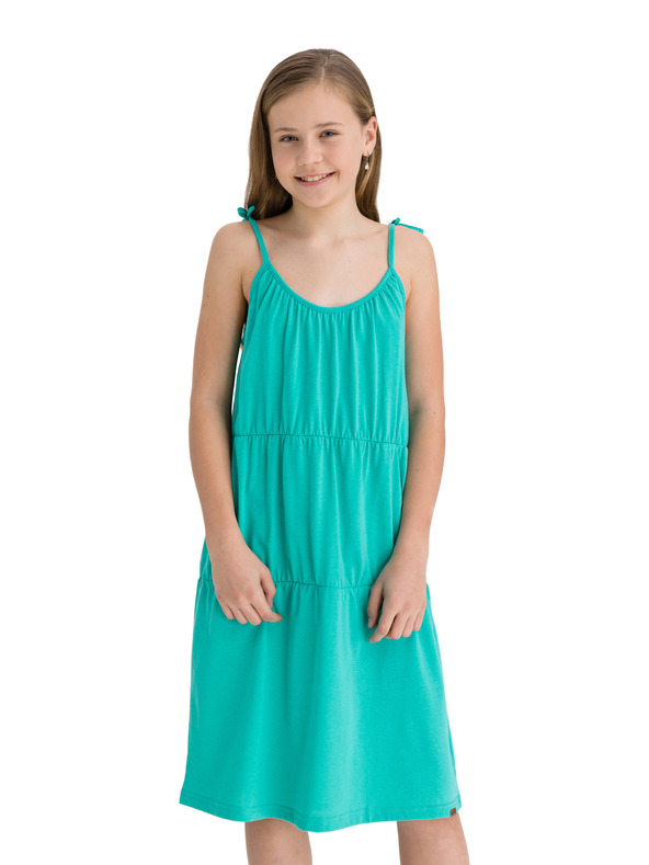 Sam 73 Turkizna dekliška obleka brez naramnic SAM 73