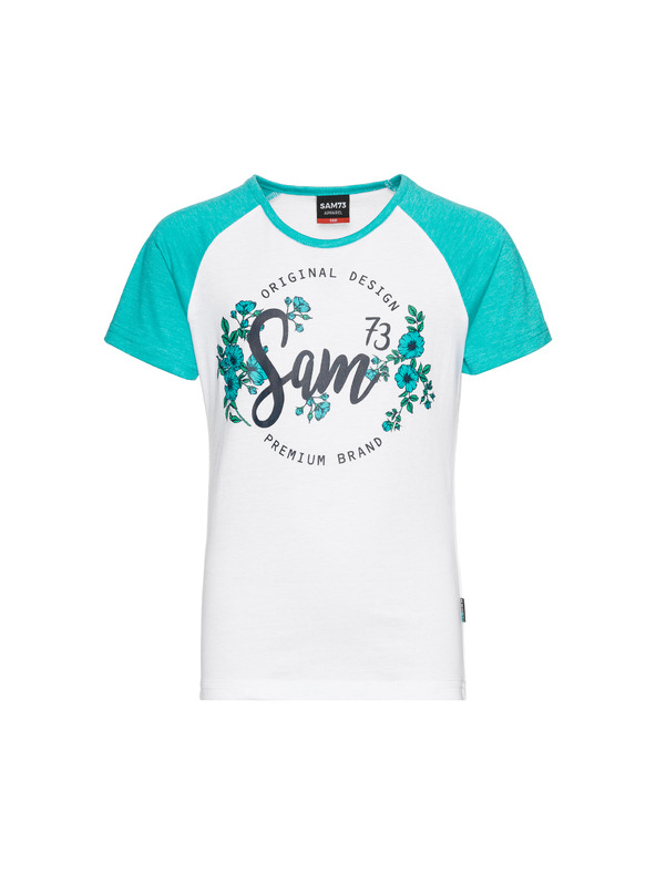 Sam 73 Zeleno-bela dekliška majica s potiskom SAM 73