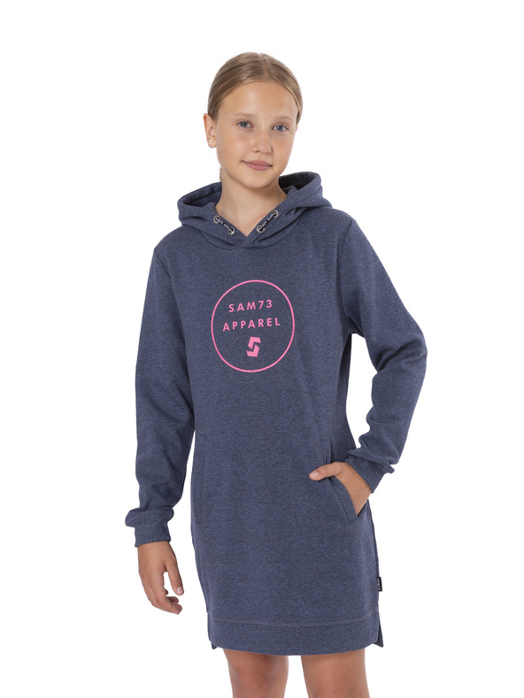 Sam 73 Temno modra dekliška dolga jopa s kapuco s potiskom SAM 73 Josie