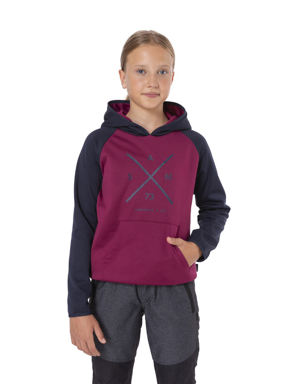 Sam 73 Modro-rožnata dekliška majica s kapuco s potiskom SAM 73 Fleur