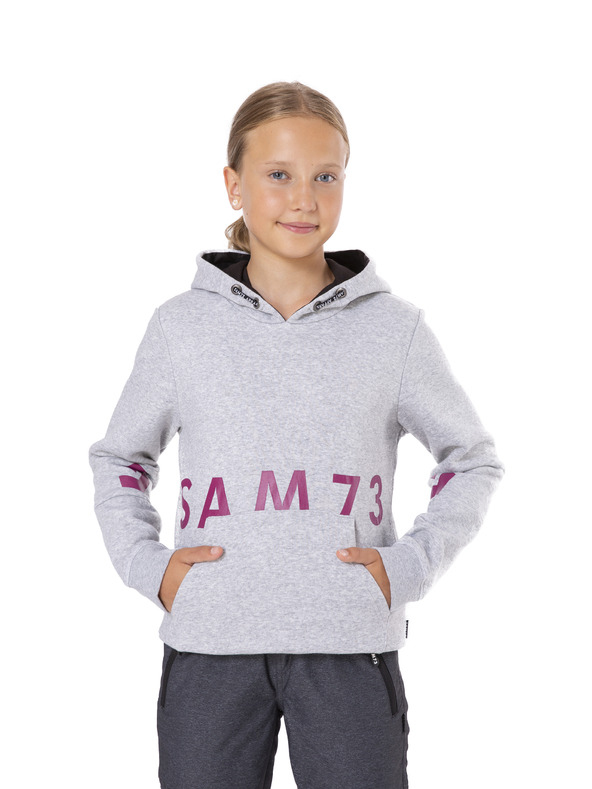 Sam 73 Svetlo siva dekliška majica s kapuco s potiskom SAM 73 Donna