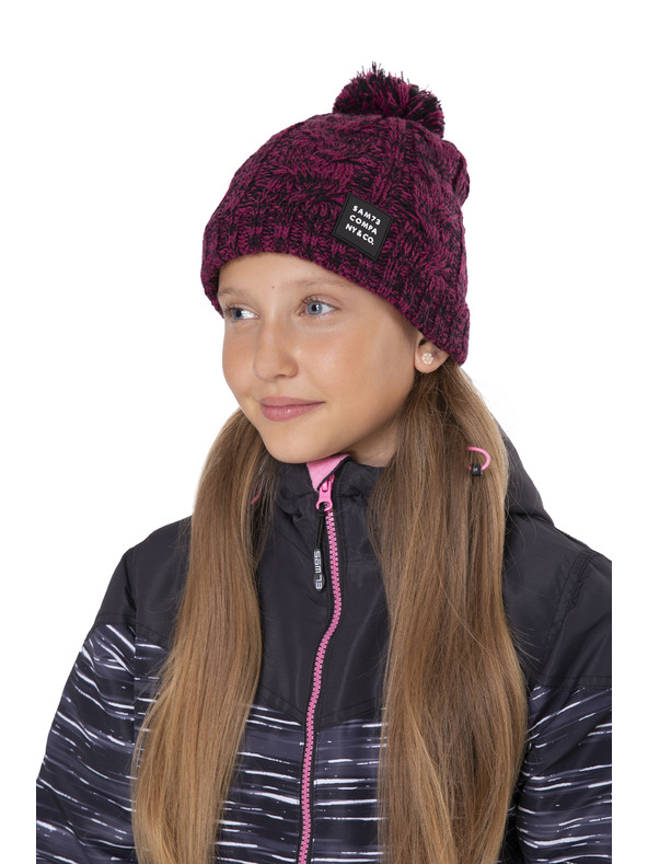 Sam 73 Črno-rožnata dekliška zimska kapa brindle s pompom Sam 73 Gloria