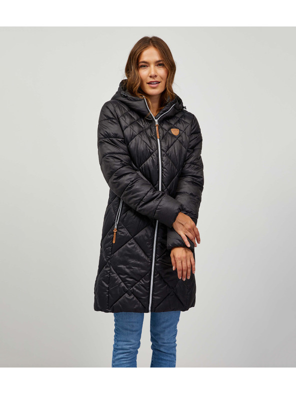 Sam 73 Črna ženska prešita jopa s kapuco Sam 73