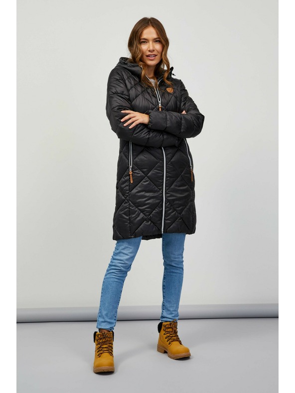 Sam 73 Črna ženska prešita jopa s kapuco Sam 73