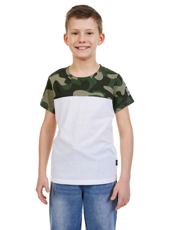 Sam 73 Bela in kaki fantovska vzorčasta majica SAM 73 Moses