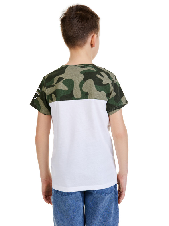 Sam 73 Bela in kaki fantovska vzorčasta majica SAM 73 Moses