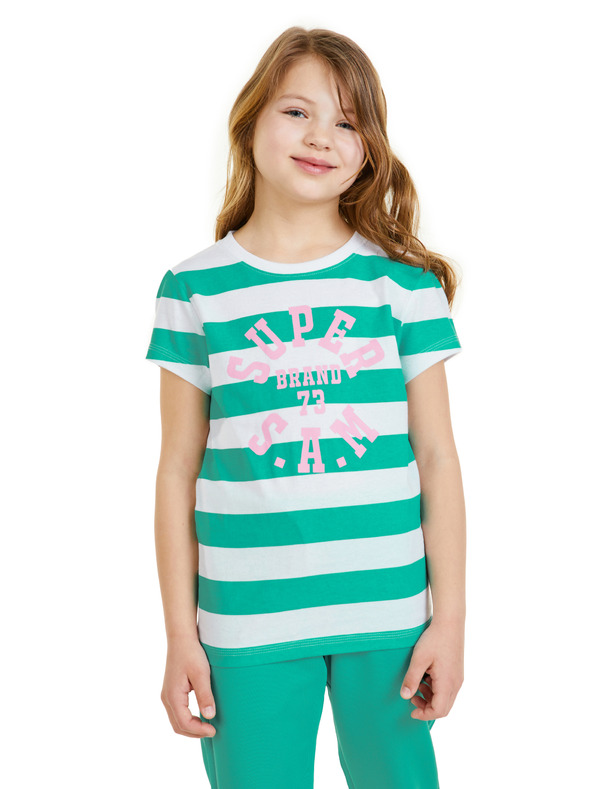 Sam 73 Bela in zelena otroška črtasta majica SAM 73 Siobhan
