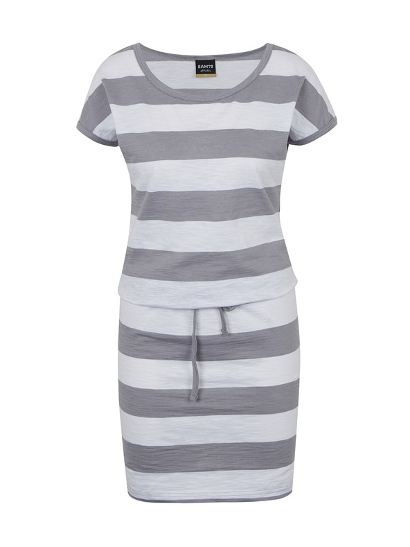 Sam 73 Bela in siva kratka črtasta ženska obleka SAM 73 Matilda