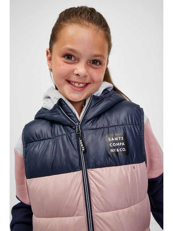 Sam 73 Modro-rožnati dekliški prešiti telovnik s kapuco SAM 73 Jifunza