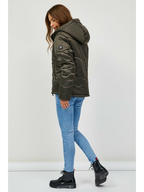 Sam 73 Temno zelena ženska prešita zimska jakna s kapuco SAM 73 Gede