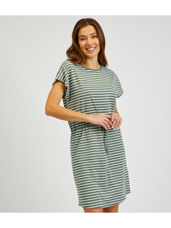 Sam 73 Bela in zelena črtasta ženska obleka s kravato SAM73 Sagitta