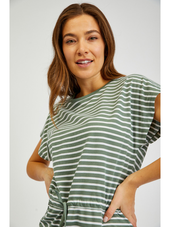 Sam 73 Bela in zelena črtasta ženska obleka s kravato SAM73 Sagitta