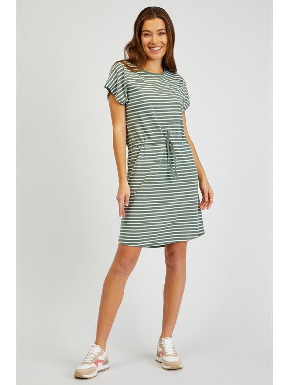 Sam 73 Bela in zelena črtasta ženska obleka s kravato SAM73 Sagitta