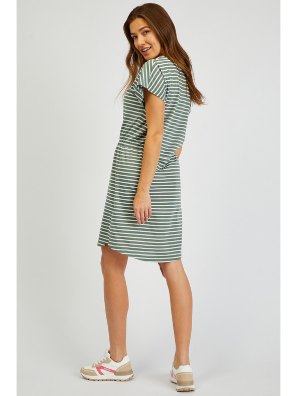 Sam 73 Bela in zelena črtasta ženska obleka s kravato SAM73 Sagitta