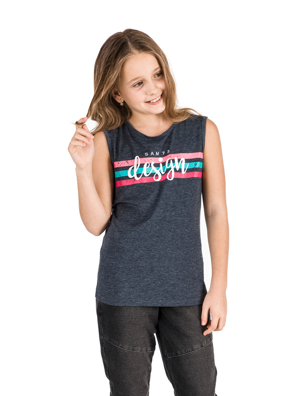 Sam 73 Temno modra dekliška majica s potiskom SAM 73