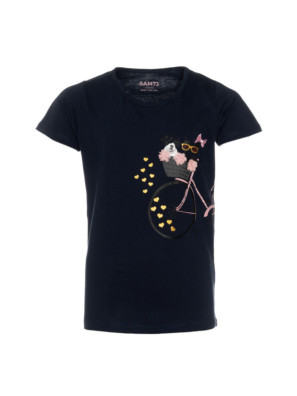 Sam 73 Temno modro dekliško majico s potiskom SAM 73