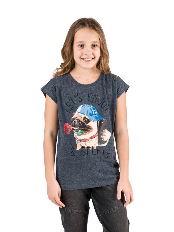 Sam 73 Temno modro dekliško majico s potiskom SAM 73