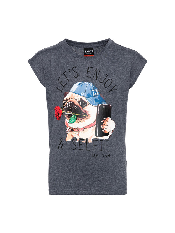 Sam 73 Temno modro dekliško majico s potiskom SAM 73